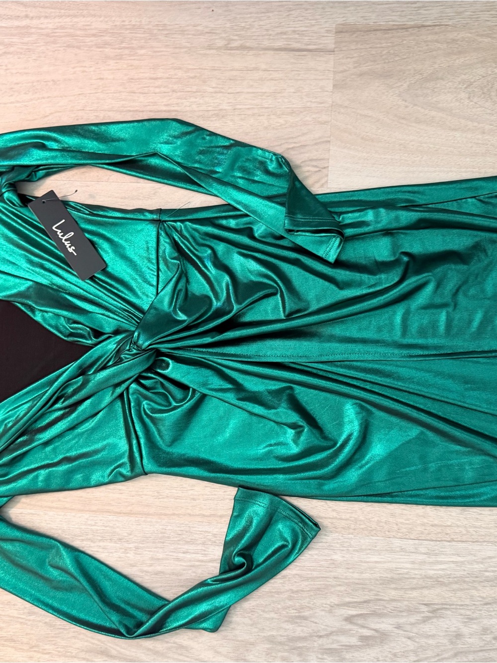 Lulu's Emerald mermaid Green Twist-Front Midi Dress XS NWT